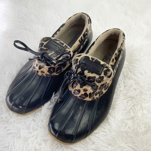 Sperry Topsiders Saltwater Leopard 1 Eye Waterproof Duck Boots 8 - Picture 1 of 9